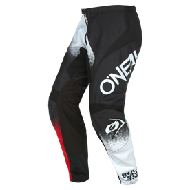 Pantalón O'NEAL Element negro, blanco y rojo Pantalón Racewear con un llamativo logotipo en el muslo, dibujos gráficos y secciones reforzadas en las rodillas, ideal para los deportes de motor todoterreno.