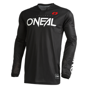 Das O'NEAL Custom Jersey HARDWEAR ELITE zeichnet sich durch einen auffälligen weißen ONEAL"-Schriftzug auf schwarzem Grund, atmungsaktive Netzeinsätze und ein rotes O"-Logo am Kragen aus - perfekt für Fahrer, die ein einzigartiges, leistungsstarkes Trikot suchen.