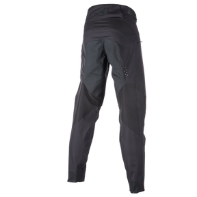 Un paio di pantaloni neri O'NEAL Legacy di O'NEAL, visti da dietro, con un design affusolato ispirato a Greg Minnaar, ginocchia articolate e tessuto rinforzato sulla seduta e all'interno delle gambe.