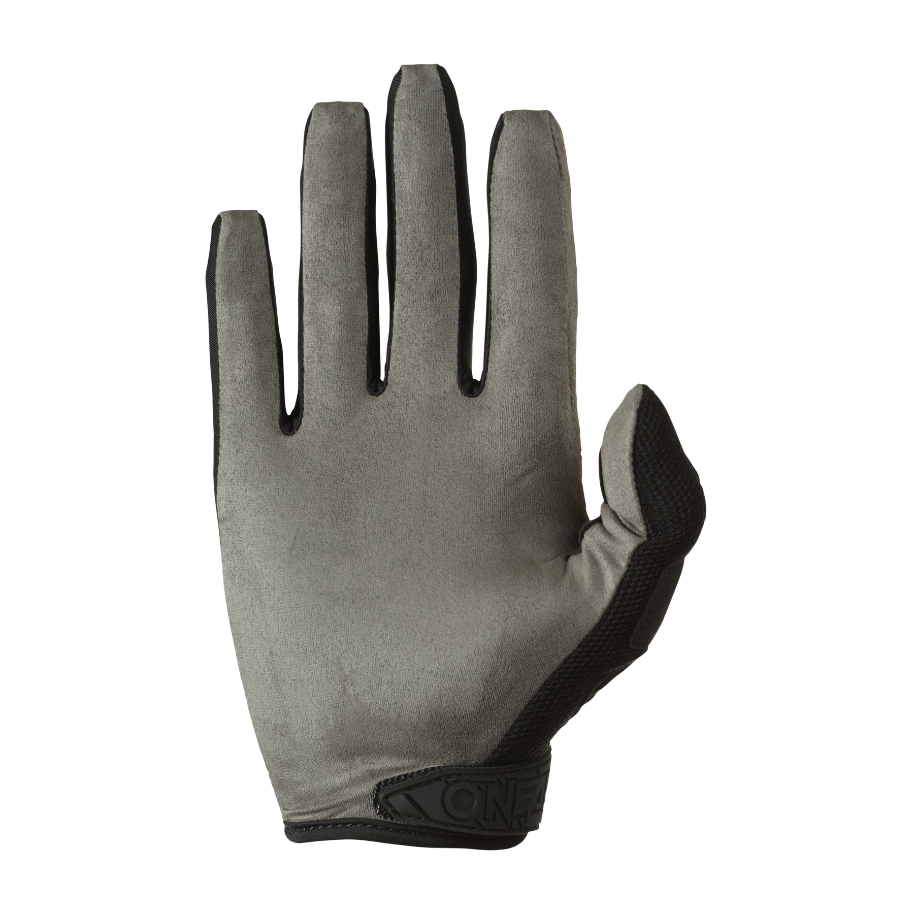 Der O'NEAL MAYHEM Handschuh SAILOR, ein langlebiger Mountainbike Handschuh in grau mit schwarzer Zierleiste von O'NEAL, ist mit der Handfläche nach oben vor einem weißen Hintergrund abgebildet.