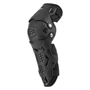 The O'NEAL PRO IV knee protector for youths is a black, futuristic knee and shin protector with adjustable straps and structured padding that meets the EN 1621-1 Level 1 standard - ideal protection for young athletes playing sports or riding motorcycles.
