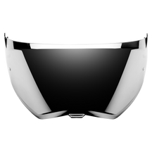 El casco O'NEAL Shield D-SRS tiene una visera curvada reflectante con una superficie brillante sobre fondo negro.