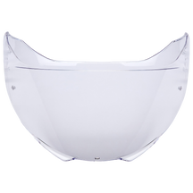A clear, curved visor of the O'NEAL Shield M-SRS helmet from O'NEAL is shown from the front against a black background.