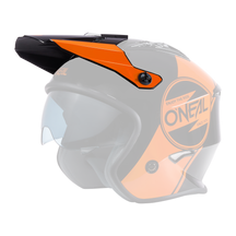 The O'NEAL Visor VOLT Helmet CORP is a black and orange motorcycle helmet with eye-catching graphics, a tinted visor, a top peak and the "Enjoy the Ride" slogan on the side.