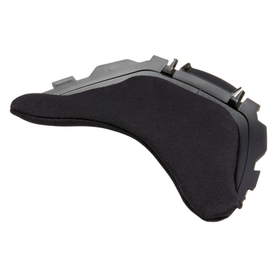 El casco O'NEAL Windbreaker M-SRS, un accesorio negro, curvado y acolchado con bordes de plástico, se muestra sobre un fondo negro liso.