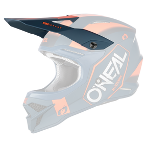 Der O'NEAL Visor 3SRS Helmet HEXX ist ein blau-orangefarbener Fullface-Motocross-Helm mit Visier, großen Belüftungsöffnungen und einem auffälligen weißen O'NEAL-Branding an der Seite.