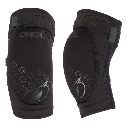 Black O'NEAL knee pads with diamond pattern and adjustable straps offer reinforced protection - ideal to combine with the O'NEAL DIRT elbow pads for full protection.