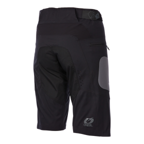 Die O'NEAL ELEMENT FR Women's Shorts HYBRID, von hinten gesehen, hat eine Reißverschlusstasche, einen verstärkten Sitzbereich, Belüftungslöcher und einen grauen Seitenaufnäher.