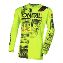 Ein gelbes Langarmtrikot von O'NEAL Custom Jersey Kinder ATTACK mit schwarzem Schriftzug, das ein einzigartiges O'NEAL-Design aufweist.