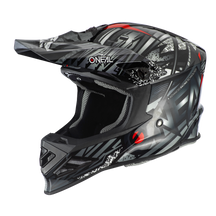 El O'NEAL F-SRS SYNTHY es un casco de motocross negro con un diseño cuadrado, una visera y una mentonera para una protección robusta. La marca "O'NEAL" aparece destacada en el lateral.