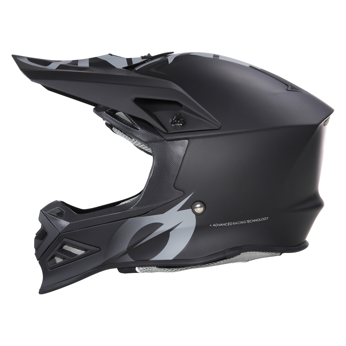 Il casco O'NEAL F-SRS Solid Quin ready è un casco integrale nero opaco di O'NEAL con grafica grigia, visiera, mentoniera, aperture di ventilazione e un design aerodinamico per una protezione della testa di prima classe.