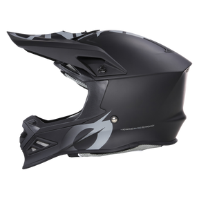 Il casco O'NEAL F-SRS Solid Quin ready è un casco integrale nero opaco di O'NEAL con grafica grigia, visiera, mentoniera, aperture di ventilazione e un design aerodinamico per una protezione della testa di prima classe.