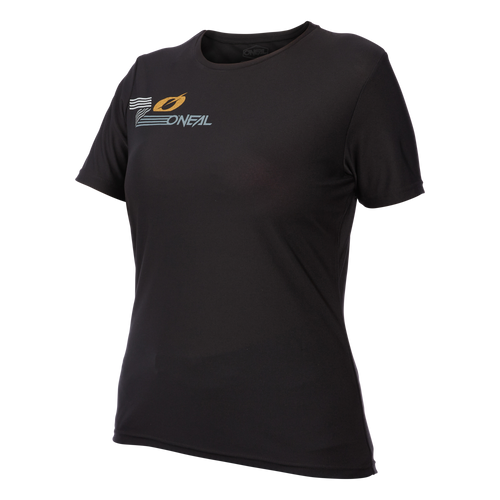 Le maillot VTT O'NEAL SLICKROCK pour femme est un maillot à manches courtes noir avec le logo O'Neal et un graphique jaune sur le côté supérieur gauche de la poitrine, qui offre confort et qualité pour ta conduite.