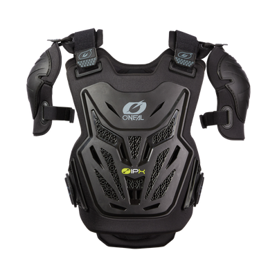 Le plastron O'NEAL SPLIT PRO enfants est un plastron noir avec des protections pour les épaules, des trous d'aération, des bretelles réglables, un rembourrage renforcé et une protection de niveau 2 - idéal pour le motocross ou les sports tout-terrain.