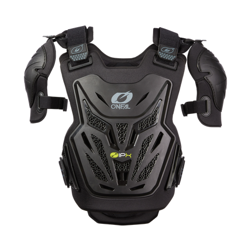 Le plastron O'NEAL SPLIT PRO enfants est un plastron noir avec des protections pour les épaules, des trous d'aération, des bretelles réglables, un rembourrage renforcé et une protection de niveau 2 - idéal pour le motocross ou les sports tout-terrain.
