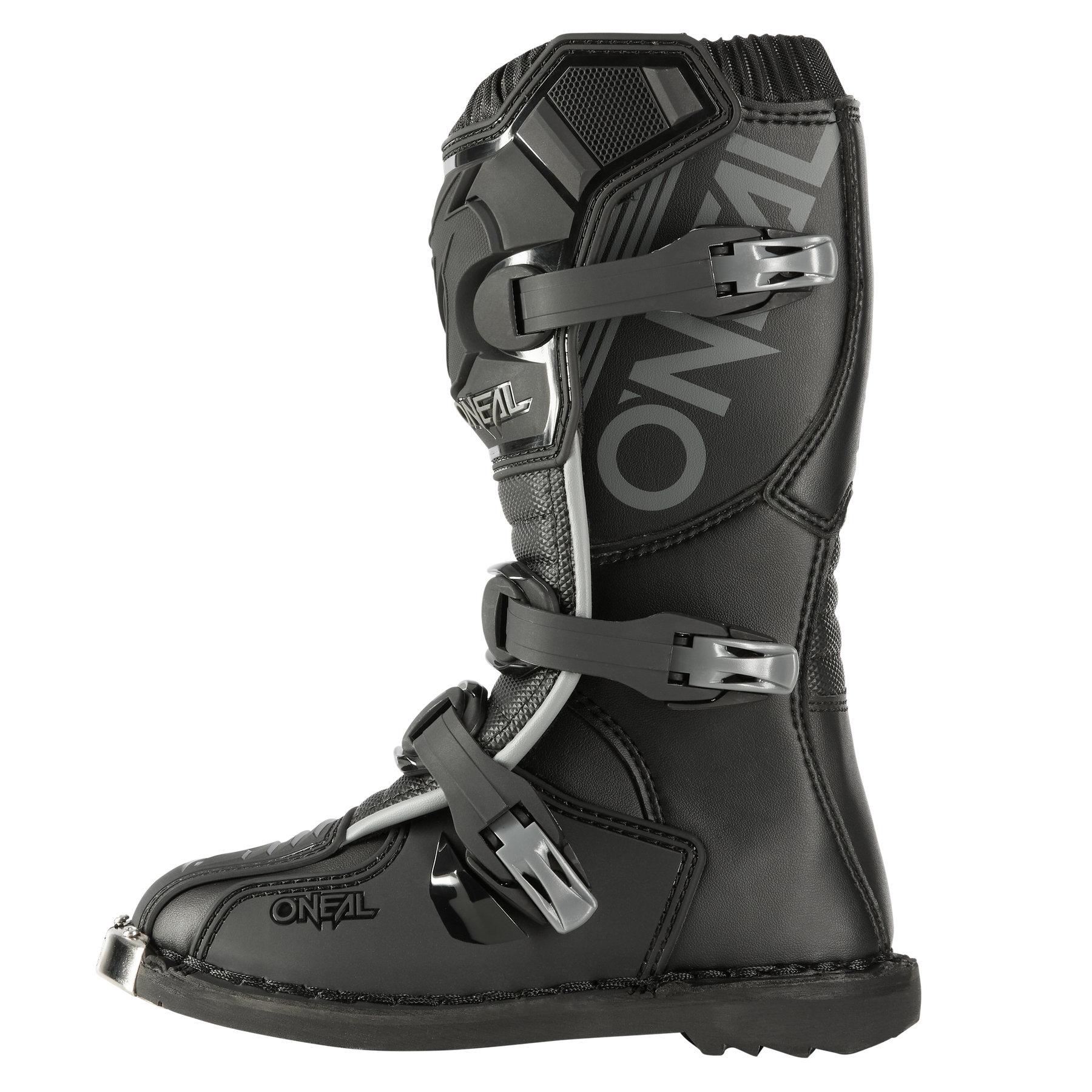 Der O'NEAL TRIBUTE Stiefel Kinder ist ein Jugend-Motocross-Stiefel mit drei verstellbaren Schnallen, einer robusten Sohle, verstärkten Einsätzen und sichtbarem "O'NEAL"-Branding an der Seite und im Zehenbereich, der für den Schutz im Gelände entwickelt wurde.