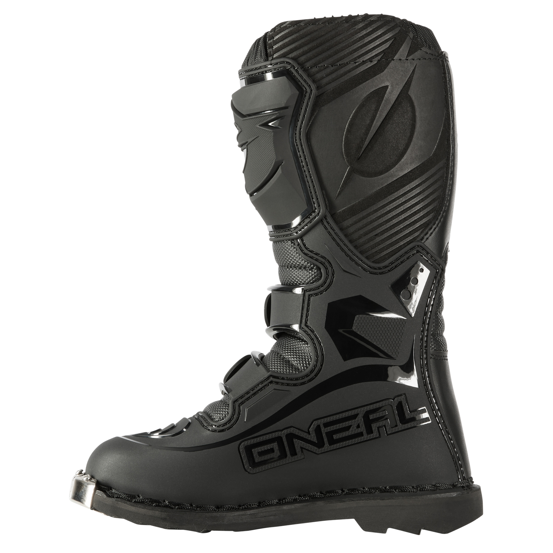 Der O'NEAL TRIBUTE Stiefel Kinder in schwarz bietet mehrere Schnallen und verstärkte Paneele für überragenden Schutz und Strapazierfähigkeit, perfekt für junge Off-Road-Fahrer.