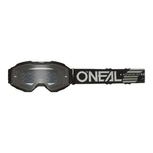 O'NEAL B-10 Goggles youth SOLID - black motocross goggles for young riders with clear lenses and adjustable strap. The strap shows 