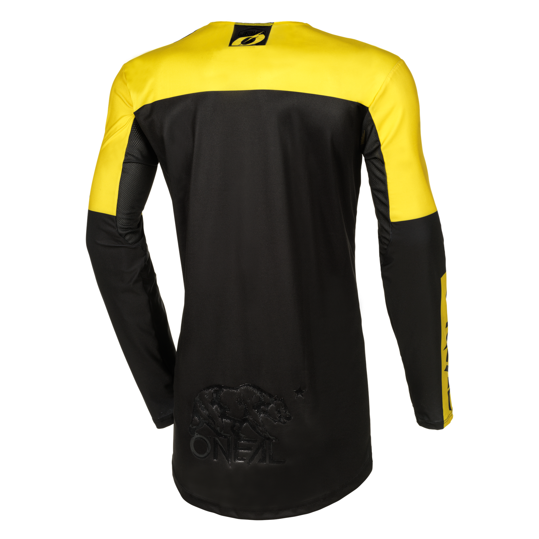Das O'NEAL MAYHEM Jersey HEXX in Gelb und Schwarz ist mit dem O'NEAL-Logo und einer Nashorn-Grafik auf dem Rücken versehen und kombiniert auffälligen Style mit High-Performance-Qualität für herausragende Funktionalität auf und neben der Strecke.