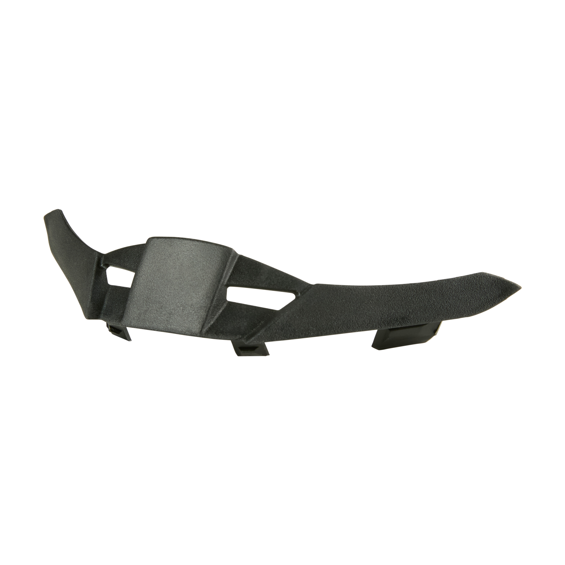 Der O'NEAL Nose Guard 3SRS Helm von O'NEAL ist ein schwarzer, gebogener Schutz aus Kunststoff mit abgewinkelten Enden, einem erhöhten Mittelteil, Aussparungen und kleinen, vorstehenden Laschen an der Unterseite.