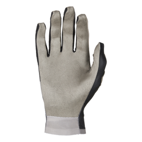 Un seul gant O'NEAL PODIUM 1.0 en gris avec des doigts noirs et une manchette blanche est montré paume vers le haut sur un fond uni.