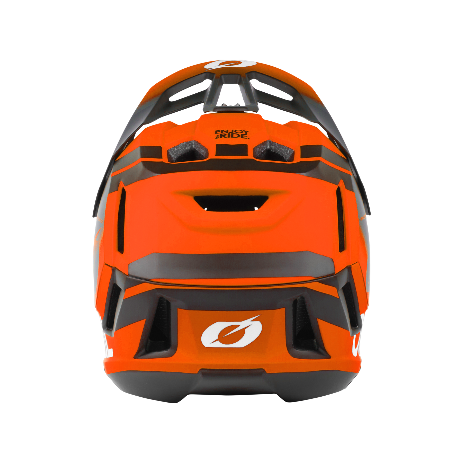 Il casco O'NEAL SL1 Strike in arancione e nero ha fori di ventilazione posteriori, un design angolare e un logo O'NEAL bianco: l'equipaggiamento perfetto per una protezione ottimale.