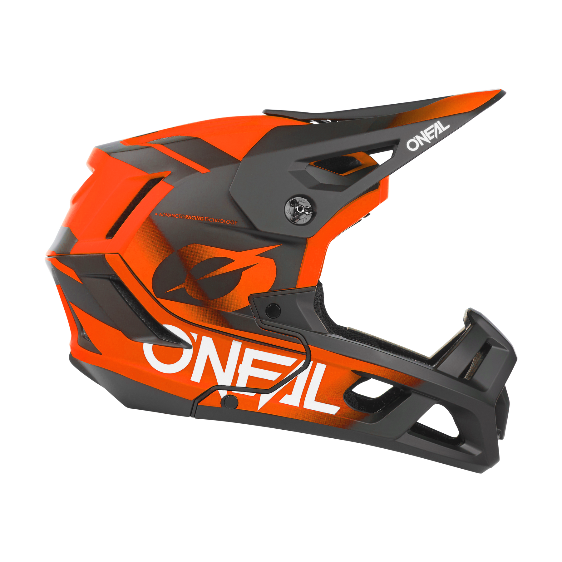 Il casco O'NEAL SL1 Strike è un casco integrale da mountain bike rosso e nero con visiera, protezione ottimale e scritta O'NEAL bianca sul lato.