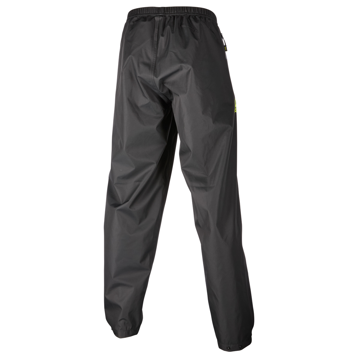 Die O'NEAL TSUNAMI Regenhose, eine schwarze Regenhose mit elastischem Bund von O'NEAL, ist aufrecht stehend und nach hinten gewandt vor einem schlichten weißen Hintergrund abgebildet.