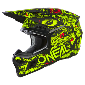 Der O'NEAL 3SRS Helm Kinder ATTACK ist ein Fullface-MX-Helm für Kinder mit auffälliger schwarzer, gelber und grüner Graffiti-Grafik mit dem O'NEAL-Logo, abstrakten Designs und höchster Sicherheit von O'NEAL.