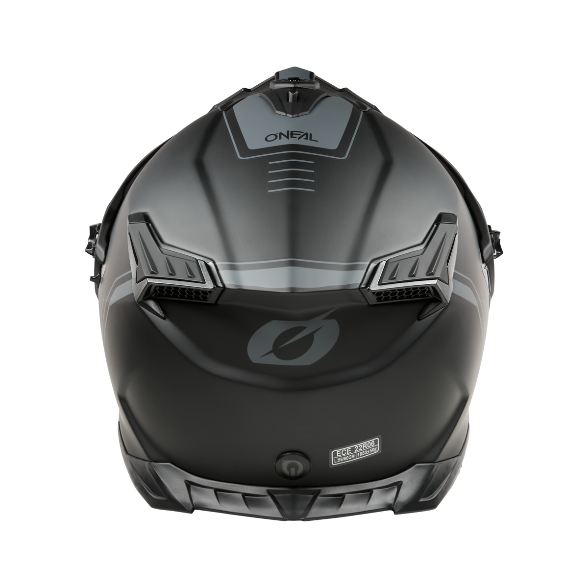 The O'NEAL A-SRS helmet SOLID in matt black features angular ventilation openings from the rear, the O'NEAL logo, a "Fidlock" magnetic buckle label and Bluetooth-enabled functions for style and technology.