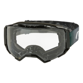 Die O'NEAL B-22 Goggle COVERT von O'NEAL zeichnet sich durch ein klares, rahmenloses Design mit schwarzem und dunkelgrünem, verstellbarem Band, einer breiten, transparenten Scheibe zum Schutz der Augen und einer ergonomischen Passform aus - ideal für den MTB- oder Skisport.