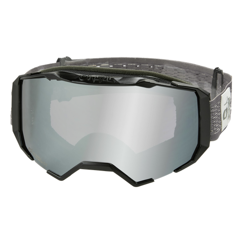 Die O'NEAL B-22 Goggle STATIC verfügt über ein versilbertes, breit reflektierendes Glas, einen schwarzen Rahmen und ein verstellbares, schwarz-grau bedrucktes Band - die perfekte MX- oder MTB-Brille für klare Sicht auf dem Trail.