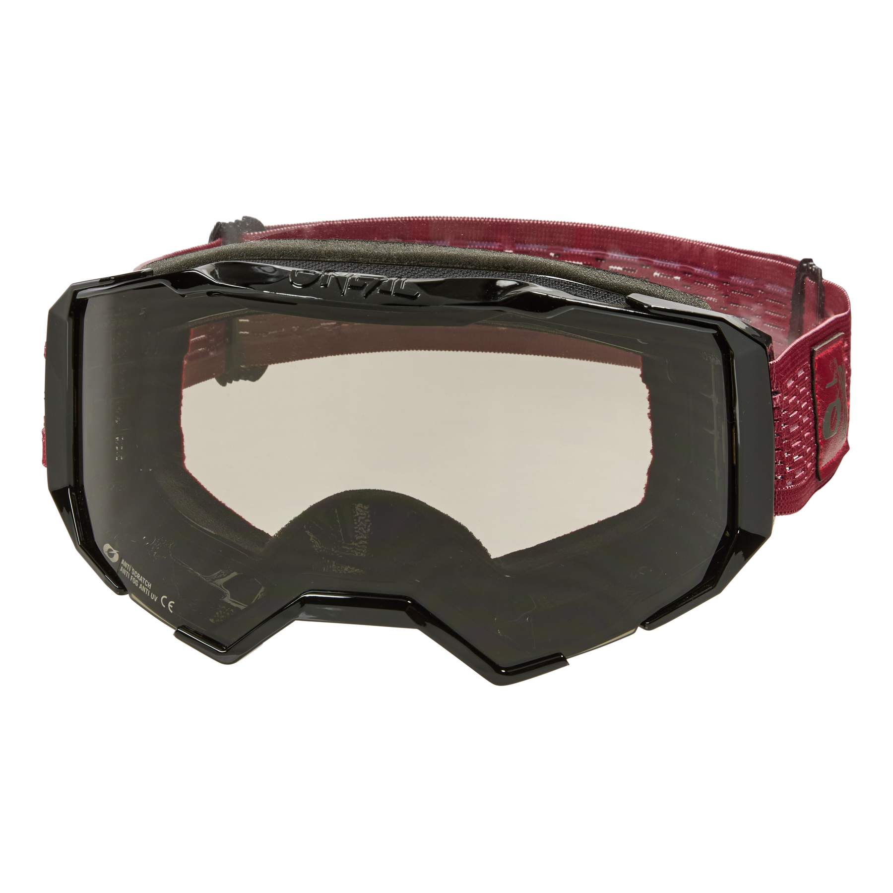 O'NEAL B-22 Goggle STATIC: MTB-Schutzbrille mit schwarzem Rahmen, getönten Gläsern und rotem, verstellbarem Strukturband von O'NEAL.