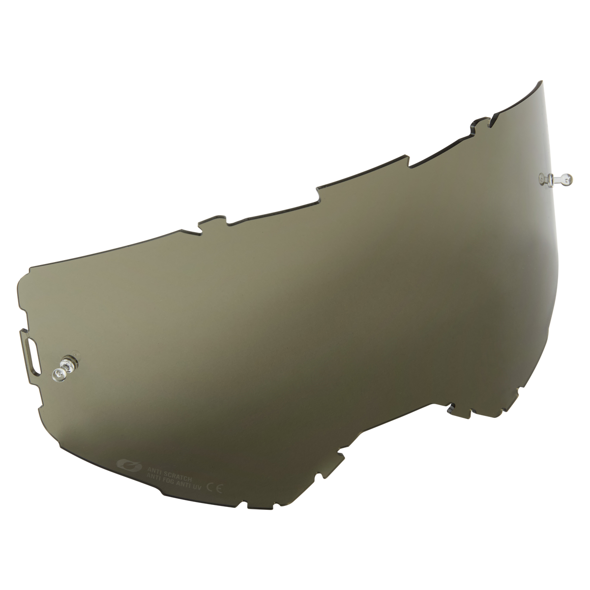 Das O'NEAL B-22 & B-33 Goggle Ersatzglas mit Abreißstiften ist ein gewölbtes, getöntes Ersatzvisier mit Kerben und Schrauben zur sicheren Befestigung, das Ihre Augen vor Sonnenlicht und Schmutz schützt.