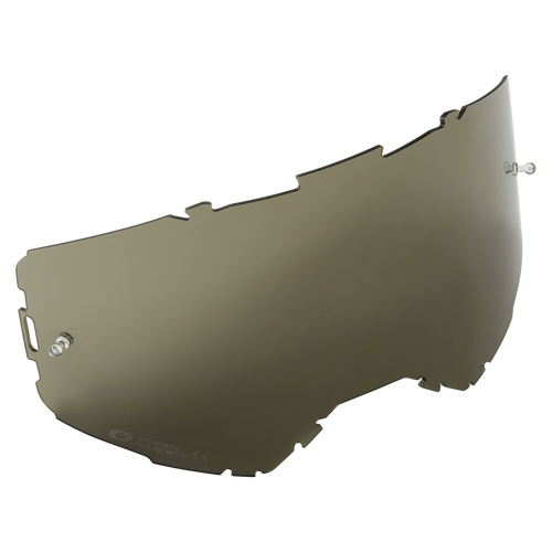 The O'NEAL B-22 & B-33 Goggles Replacement Lens with Tear-off Pins is a curved, tinted replacement visor with notches and screws for secure attachment that protects your eyes from sunlight and debris.
