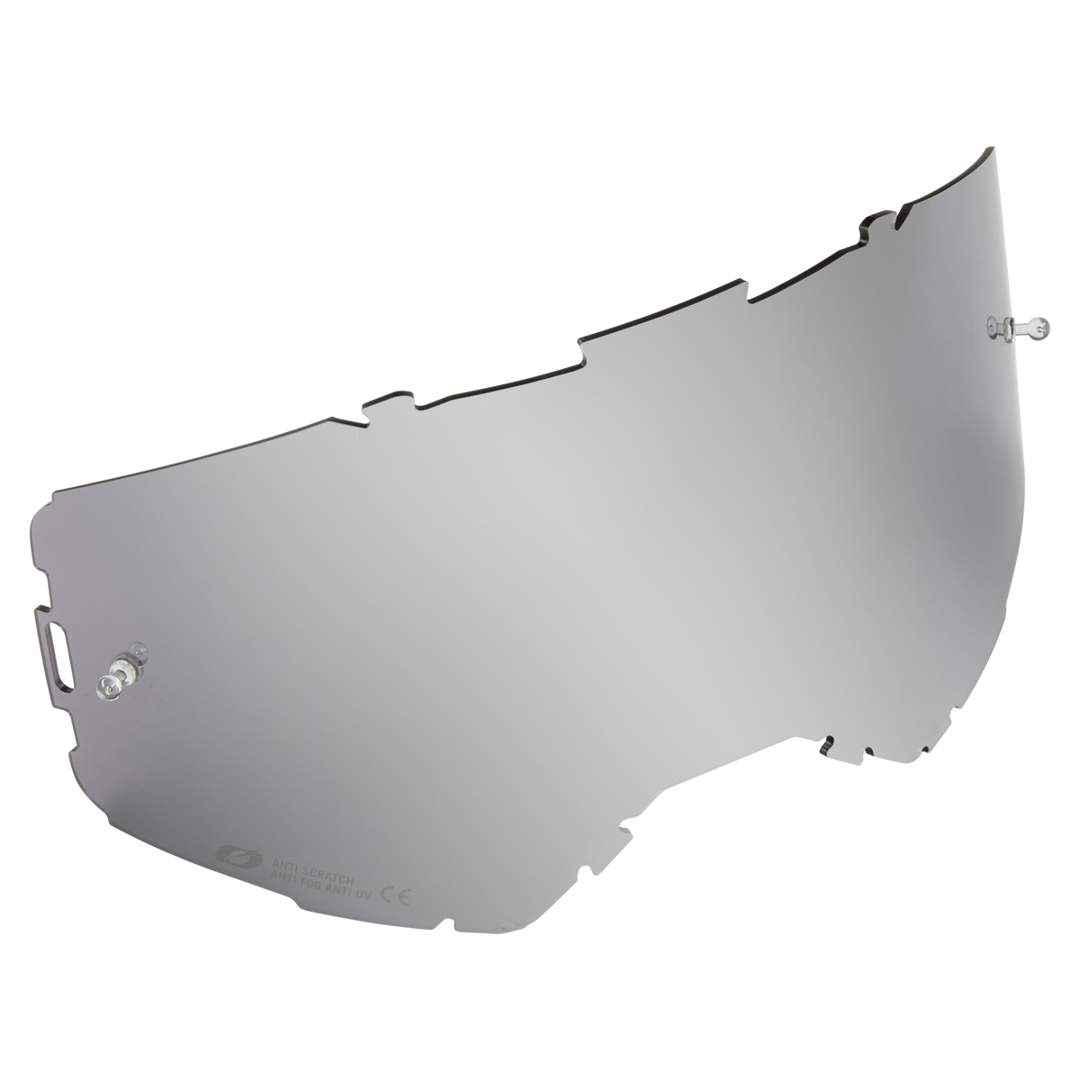 Das O'NEAL B-22 & B-33 Goggle Ersatzglas mit Tear Off Pins ist ein klares, gewölbtes Visier mit Befestigungspunkten und einer verspiegelten Oberfläche, das für die Verwendung mit O'NEAL-Helmen entwickelt wurde.