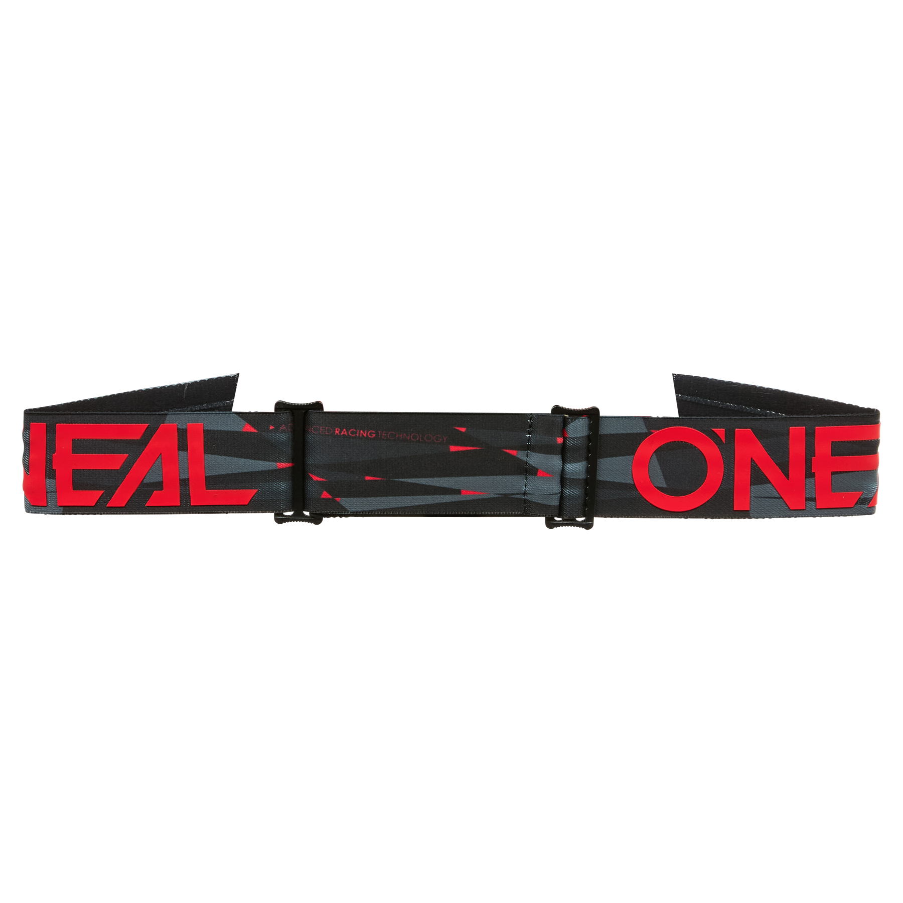 Une sangle ajustable noire et grise avec une inscription "O'NEAL" rouge bien visible, qui sert à fixer ton O'NEAL B-33 Goggle ICTUS en motocross ou en VTT.