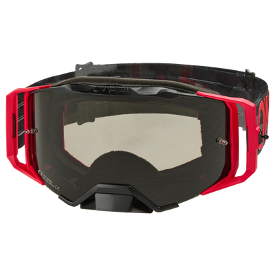 Le masque O'NEAL B-33 ICTUS a un large verre teinté, un repose-visage rembourré et une bande noire ajustable avec des accents rouges pour le motocross.