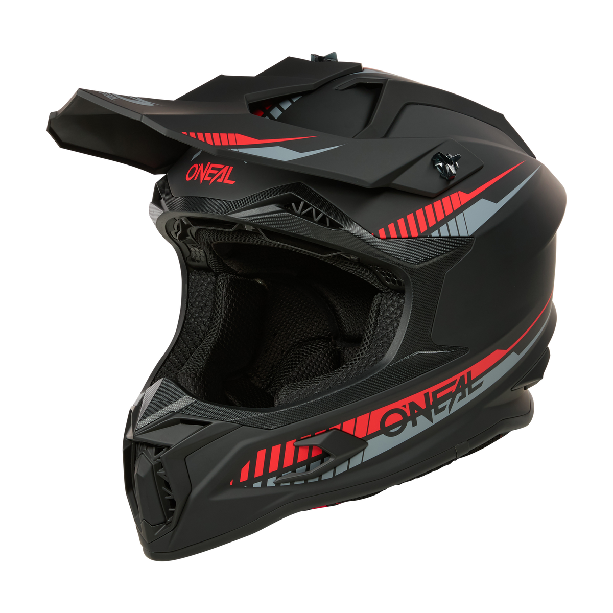 Der O'NEAL C-SRS Helm SOLID ist ein schwarz-roter Helm mit Visier, aerodynamischem Design, modernen Grafiken, Belüftungsöffnungen und gepolstertem Innenfutter für maximale Sicherheit, Komfort und ein stilvolles Aussehen.