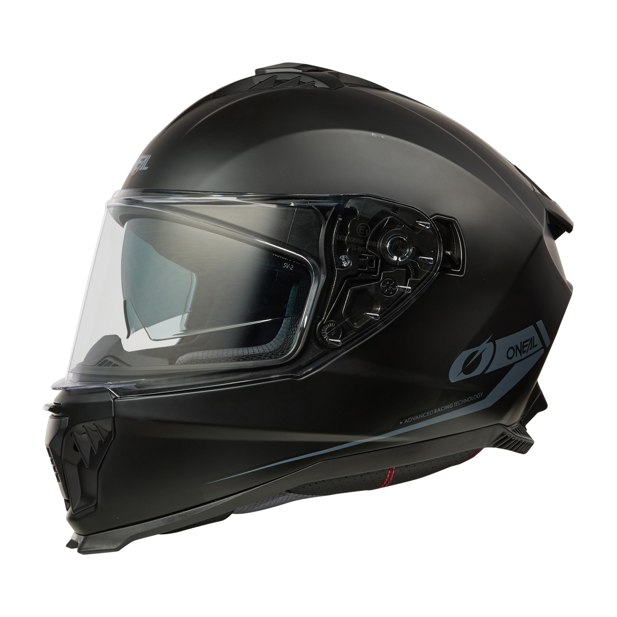 Der O'NEAL CHALLENGER Helm SOLID in mattem Schwarz verfügt über ein klares Visier, Lüftungsöffnungen und das O'NEAL-Logo an der Seite.