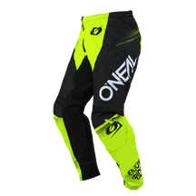 Die O'NEAL ELEMENT Hose RACEWEAR hat ein neongelbes und schwarzes Design, einen auffälligen "ENJOY RIDE"-Schriftzug, Netzeinsätze und das O'NEAL-Logo - perfekt für Motorsportfans, die Komfort und Schutz im Gelände oder beim Motocross suchen.