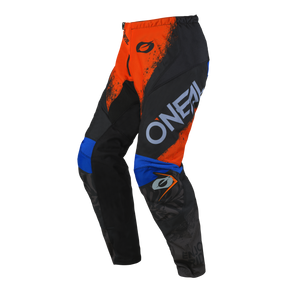 The O'NEAL ELEMENT SHOCKER trousers feature black, orange and blue inserts and the distinctive "O'NEAL" logo on the right leg - perfect for motorsport fans looking for comfort and protection. Logo accents can also be found on the waistband and left knee.
