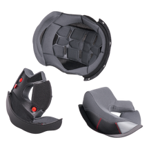 Das O'NEAL Liner & Cheek Pads CHALLENGER Helmet Set besteht aus einem schwarzen und grauen Top Liner und zwei Wangenpolstern, die alle auf einem weißen Hintergrund abgebildet sind.