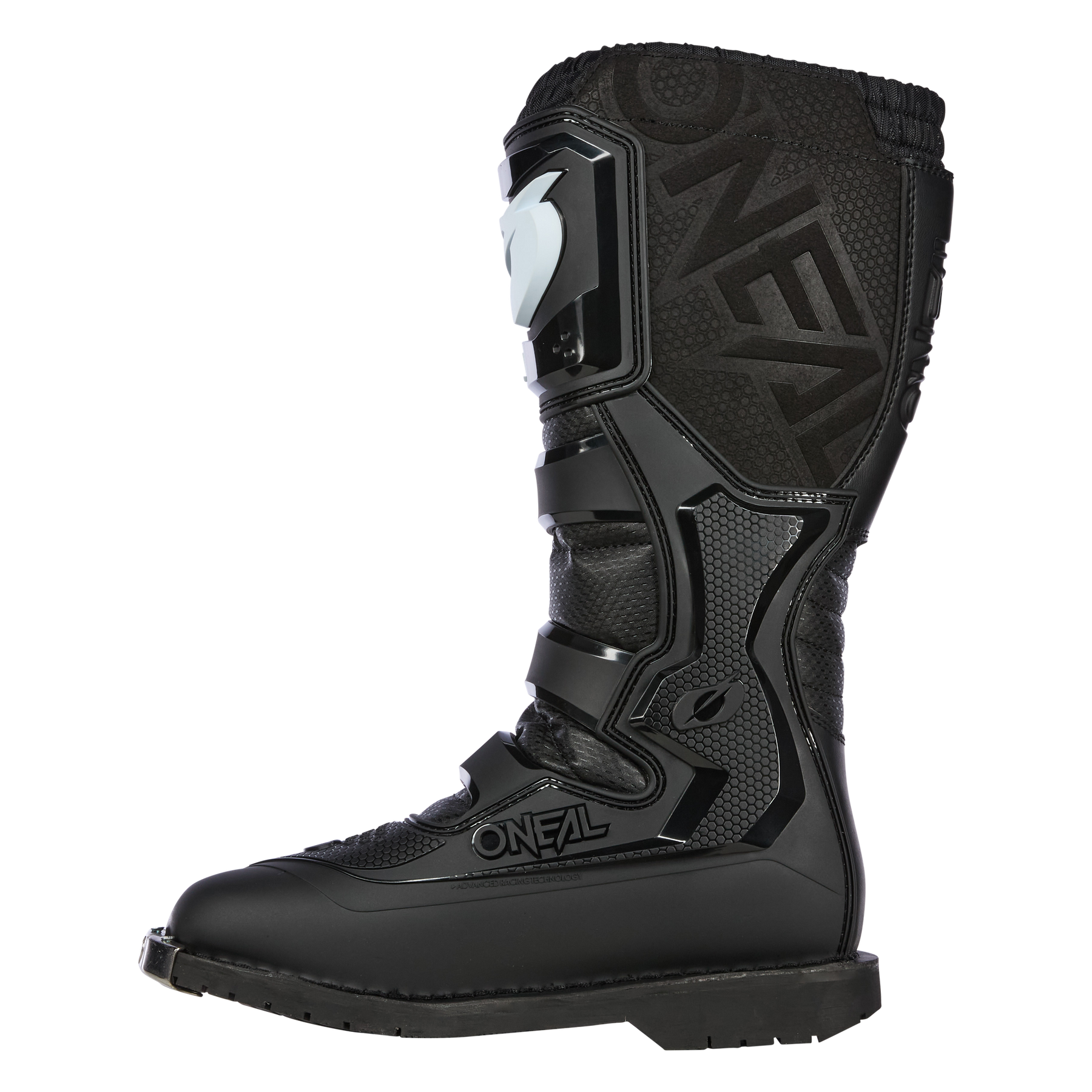Der schwarze O'NEAL RIDER PRO 2 Boot ist mit verstärkten Einsätzen, mehrfach verstellbaren Schnallen und dem O'NEAL-Logo an der Seite ausgestattet und bietet optimalen Schutz und Haltbarkeit.