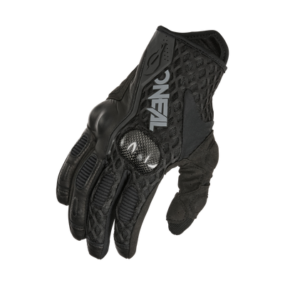 The black O'NEAL SGX glove features mesh ventilation, carbon fiber knuckle protection and a textured grip on the palm and fingers for comfort and control.