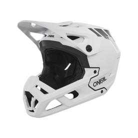 Der O'NEAL SL1 Helm CREST ist ein weißer Fullface-Motocross-Helm mit schwarzer Innenpolsterung, einem großen Visier, Belüftungsöffnungen und dem "O'NEAL"-Logo auf der Unterseite für optimalen Schutz.