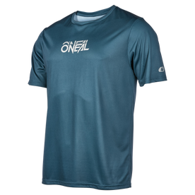 Le maillot SLICKROCK STATIC d'O'NEAL est un maillot de VTT à manches courtes de couleur sarcelle avec le logo blanc d'O'NEAL sur la poitrine et un petit logo sur la manche, qui allie qualité et confort sur un fond uni.