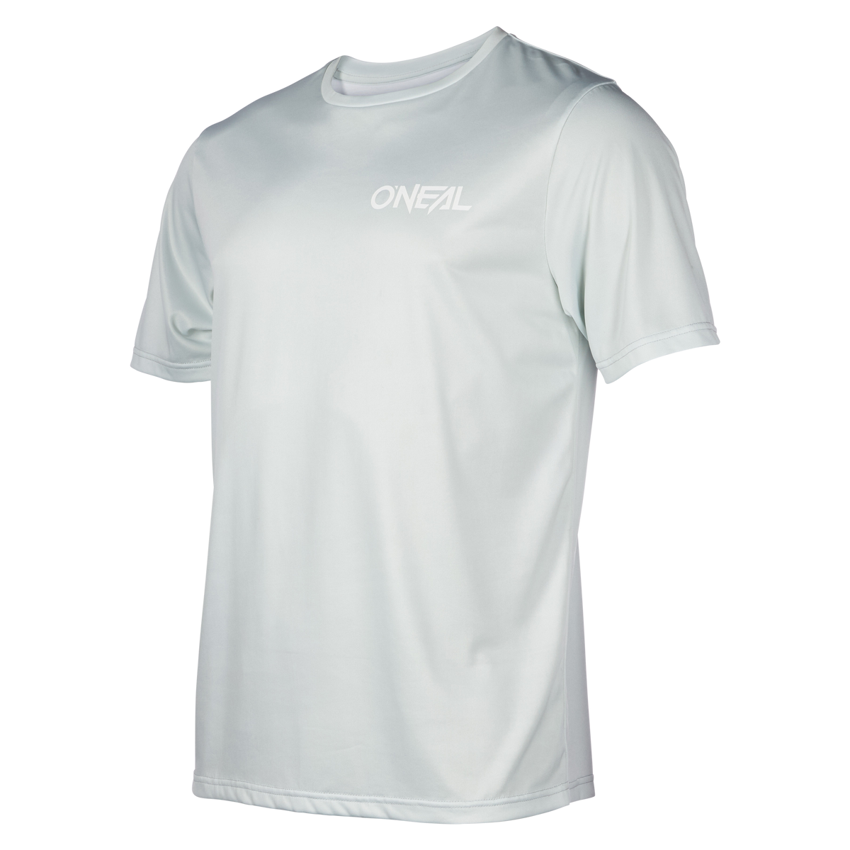 Das O'NEAL SLICKROCK Jersey CLASSIC ist ein hellgraues, kurzärmeliges Sport-T-Shirt mit Rundhalsausschnitt und weißem "O'NEAL"-Logo auf der linken oberen Brust, das die Qualität von O'NEAL unterstreicht. Auf einfarbig weißem Hintergrund.