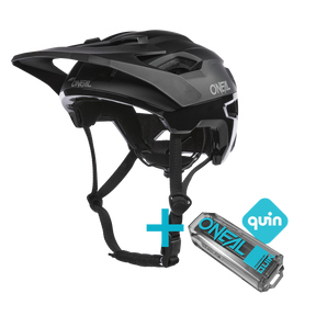 L'O'NEAL TRAILFinder EVO Solid Quin Bundle è composto da un casco nero con mentoniera e da un Quin Smart Safety Sensor, che dimostrano la loro compatibilità per una maggiore sicurezza del ciclista.