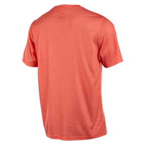 Das O'NEAL VAULT Jersey von O'NEAL ist von hinten auf weißem Hintergrund abgebildet. Dieses korallfarbene, kurzärmelige Trikot besteht aus leichtem, glattem und atmungsaktivem Stoff für einen entspannten und bequemen Sitz.